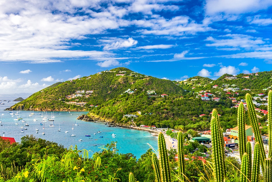 Saint Barthelemy skyline and harbor in the West Indies