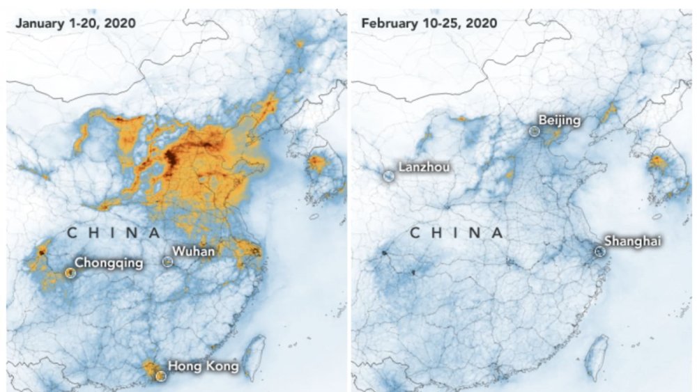 satellite image of mainland china showing pollution