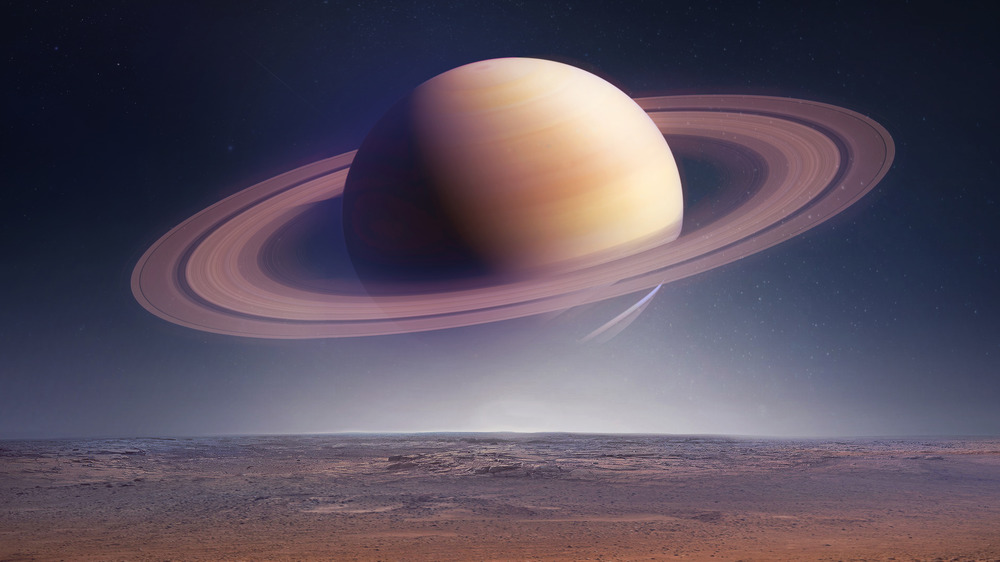 Alien landscape with Saturn