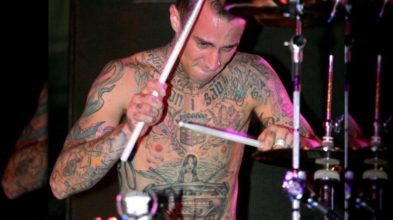 Travis Barker drumming shirtless