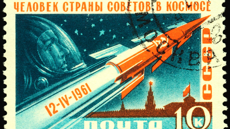 Stamp depicting the Soviet space program