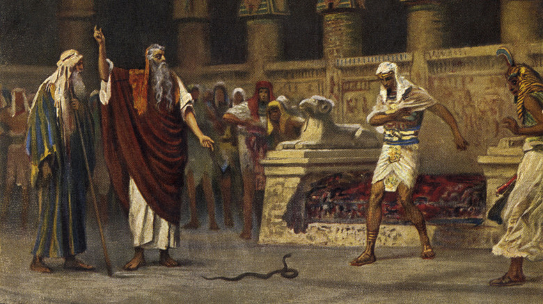Painting of Moses, Aaron, snake, pharaoh